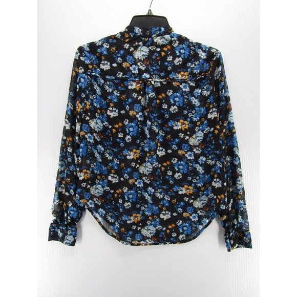Philosophy Blouse Small Blue Button Down Floral Preppy Career - Picture 6 of 10